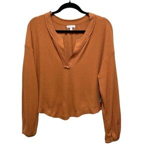 Abound Waffle Knit Long Sleeve Shirt Sweater Burnt Orange Women’s Size Medium